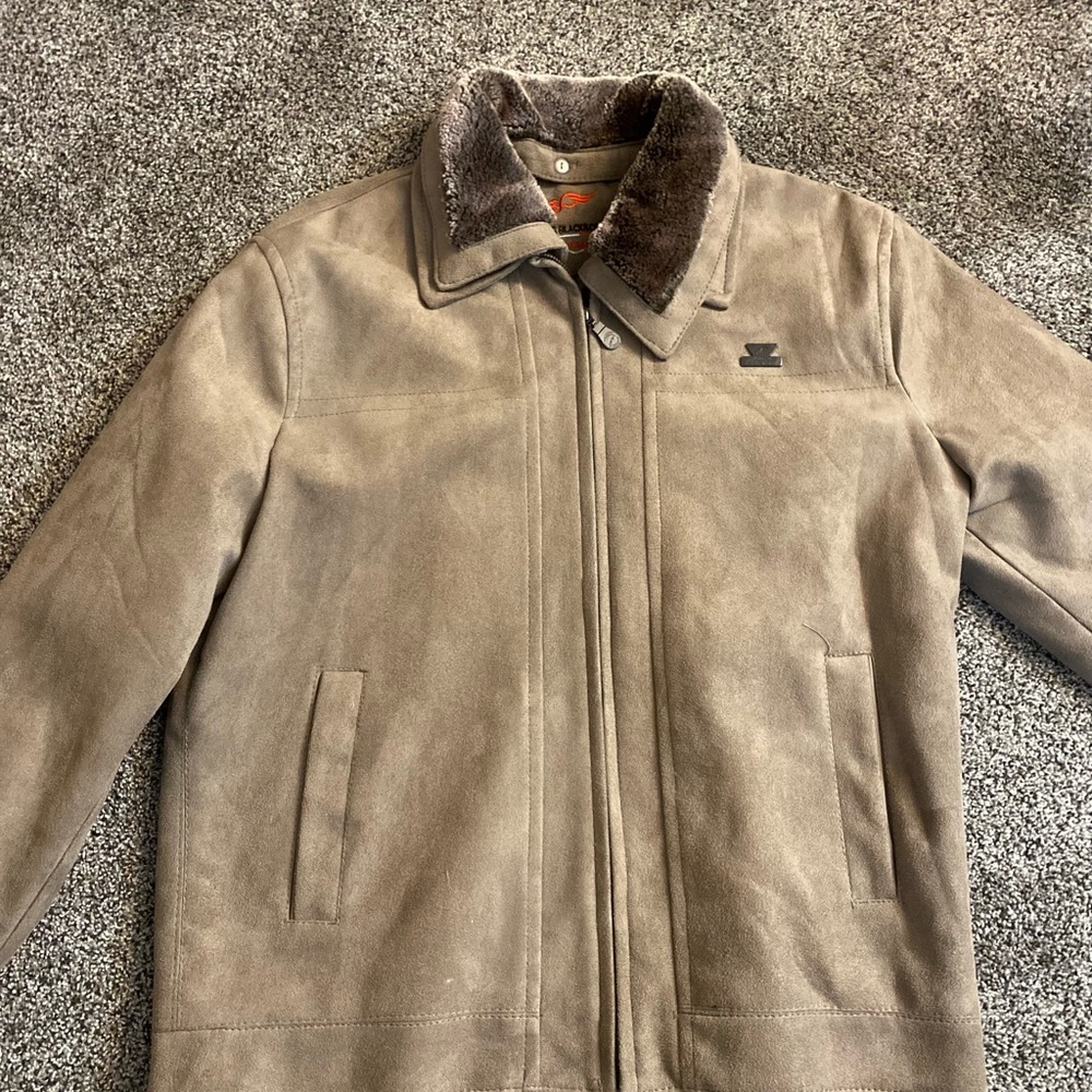 R Rosso Brown Military Field Jacket with Suede Finish and Fold-Down Collar